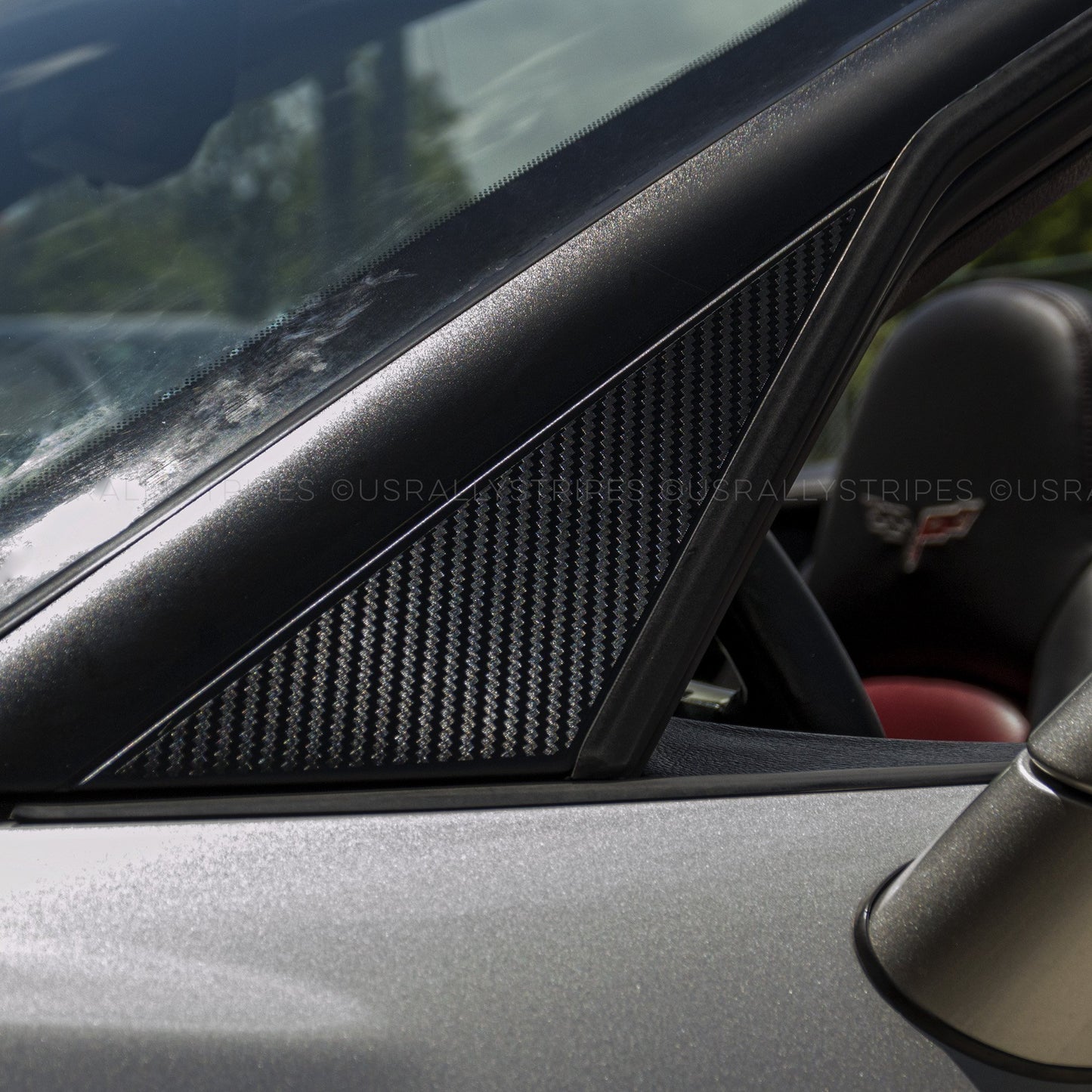 Set of 2: 3D carbon fiber pillar trim pre-cut vinyl sticker for Chevrolet Corvette C6 2005-2013 - US Rallystripes