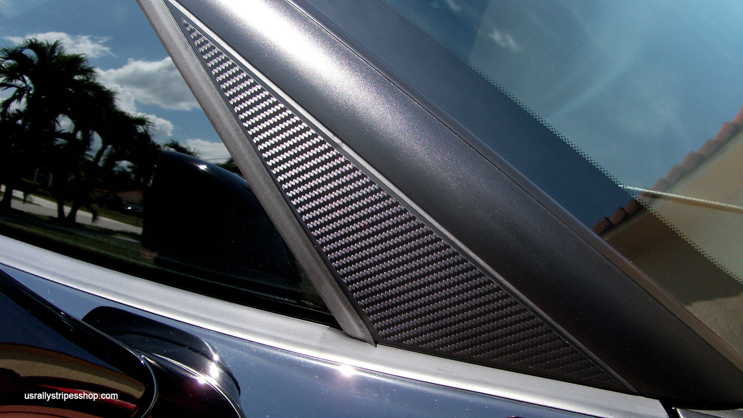 Set of 2: 3D carbon fiber pillar trim pre-cut vinyl sticker for Chevrolet Corvette C6 2005-2013 - US Rallystripes