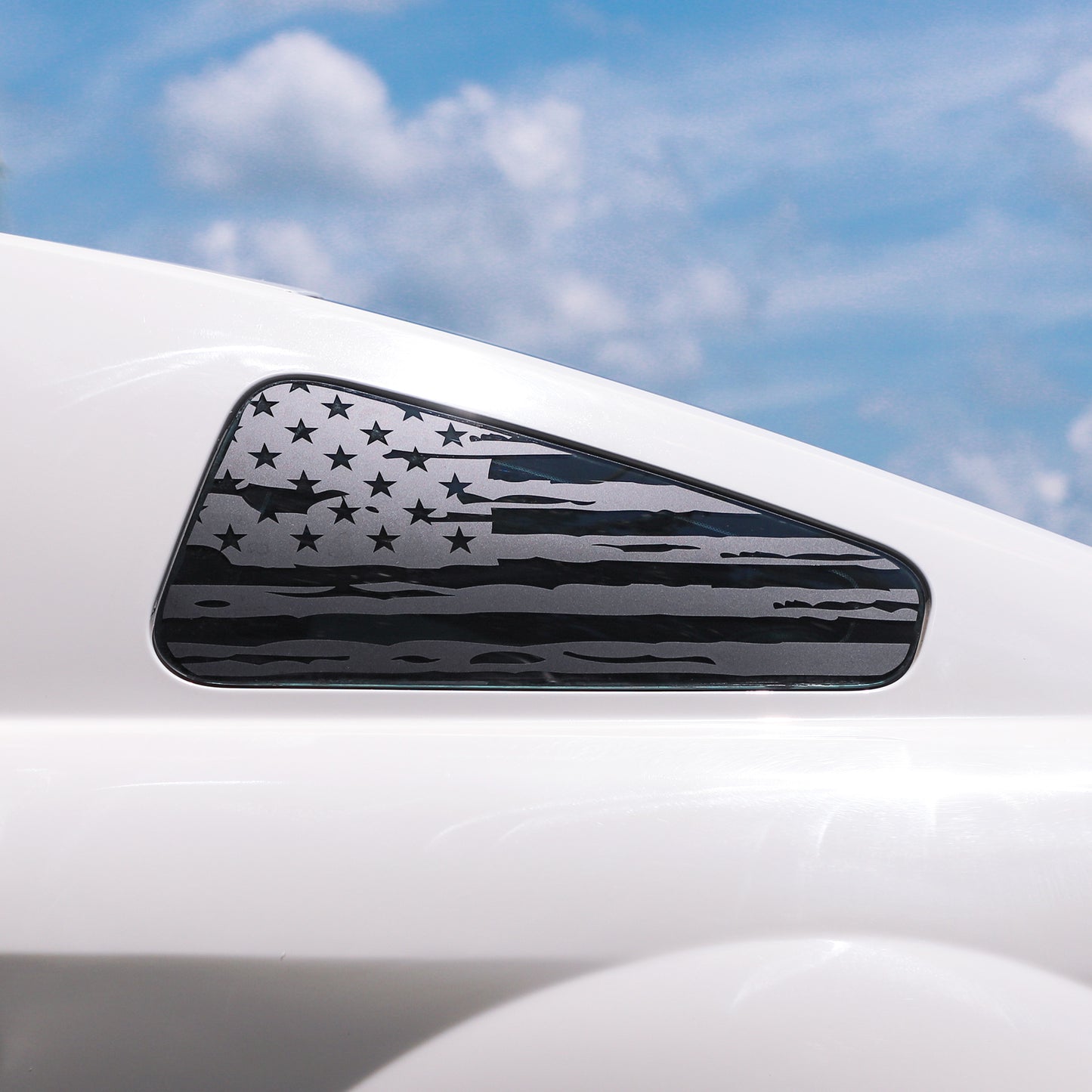 (x2) Distressed USA flag pre-cut decal fits Ford Mustang 2005-2009 quarter window - US Rallystripes