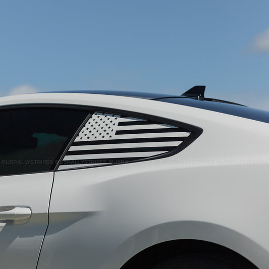 US flag pre-cut accent decal fits 2024 Ford Mustang quarter windows | white