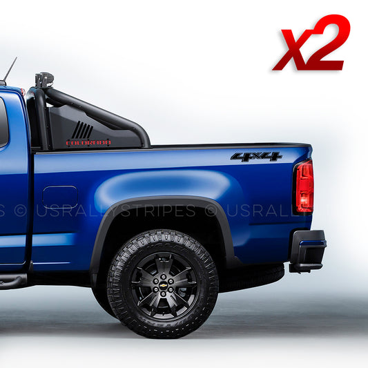 Set of 2: 4X4 decal for 2014-2019 Chevrolet Colorado pickup truck bedside - US Rallystripes