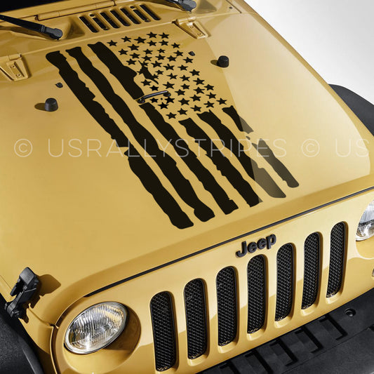 USA distressed flag pre-cut decal for Jeep Wrangler hood - US Rallystripes
