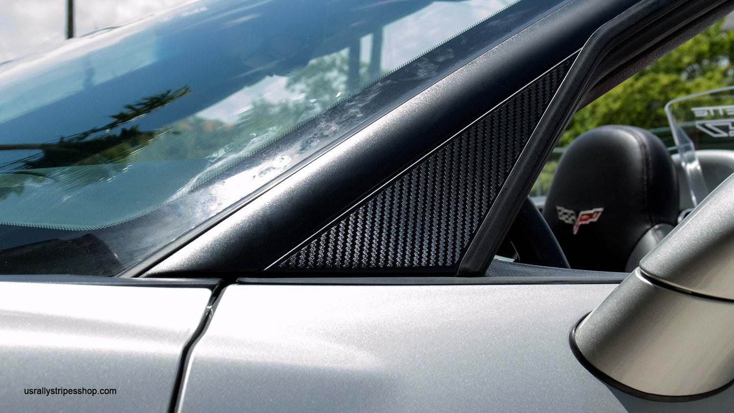Set of 2: 3D carbon fiber pillar trim pre-cut vinyl sticker for Chevrolet Corvette C6 2005-2013 - US Rallystripes
